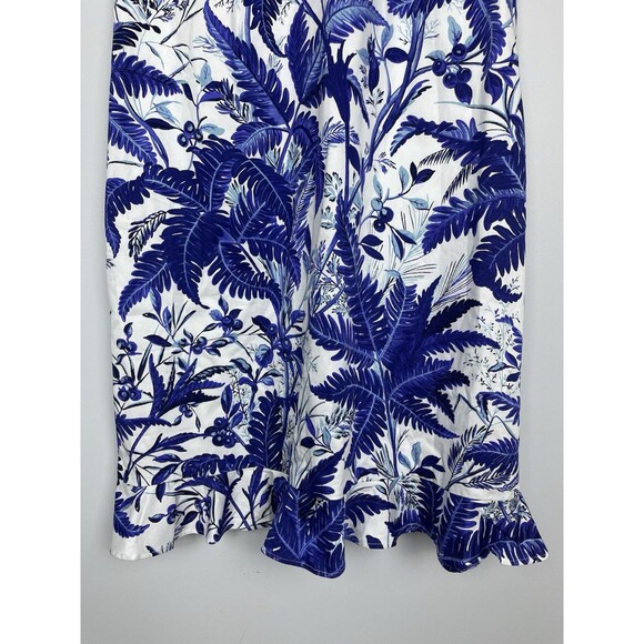 NWT Talbots Sateen Flounce Hem A Line Dress Blue Fern Tropical Print Size 12 - Picture 6 of 11